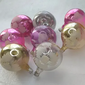 Set of 8 Vintage Christmas Silver Glass Ornaments USSR Tree Antique Decor Balls