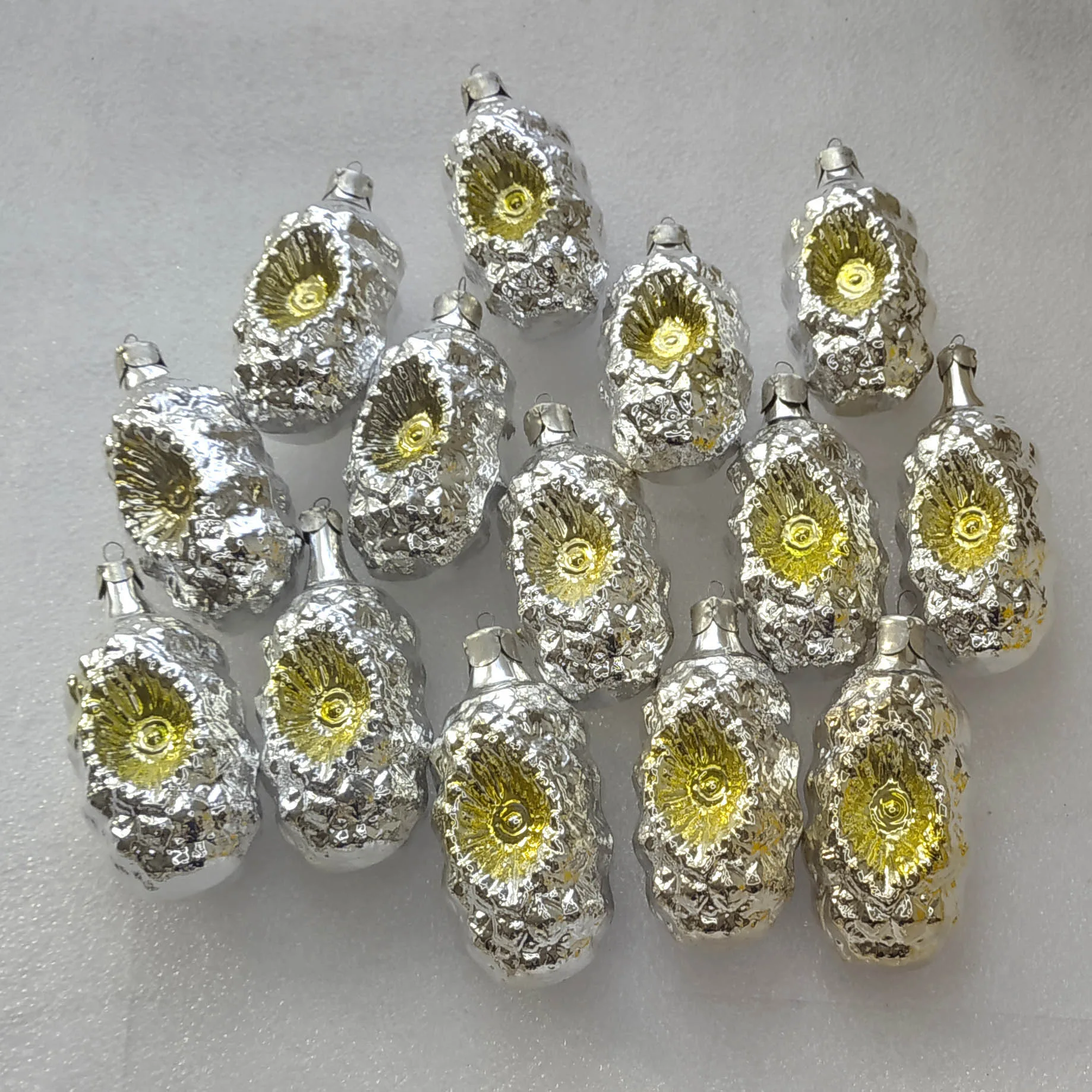 Set of 14 Vintage Christmas Silver Glass Ornaments USSR Tree Antique Decor Lantern