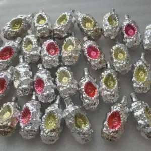 Set of 31 Vintage Christmas Silver Glass Ornaments USSR Tree Antique Decor Lantern