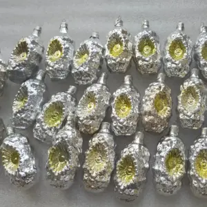 Set of 22 Vintage Christmas Silver Glass Ornaments USSR Tree Antique Decor Lantern