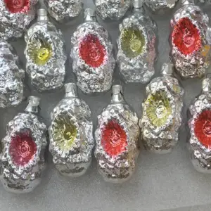 Set of 20 Vintage Christmas Silver Glass Ornaments USSR Tree Antique Decor Lantern