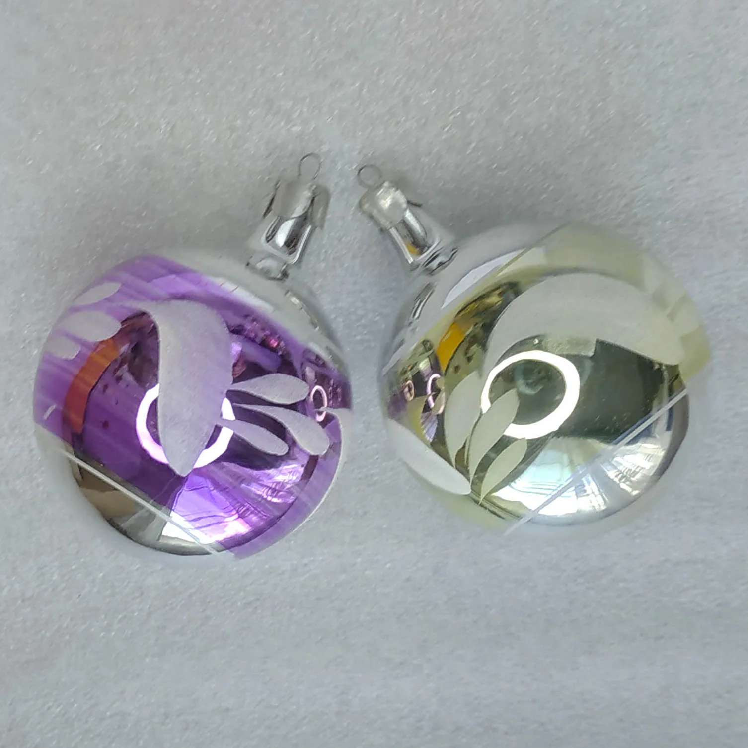 Set of 2 Vintage Christmas Silver Glass Ornaments USSR Tree Antique Decor Balls