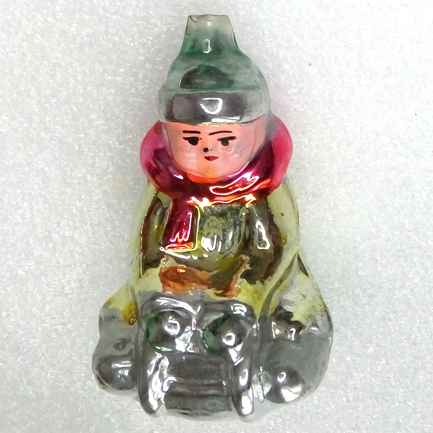Vintage Ukrainian Glass Christmas Ornament Tree Kid on Sled