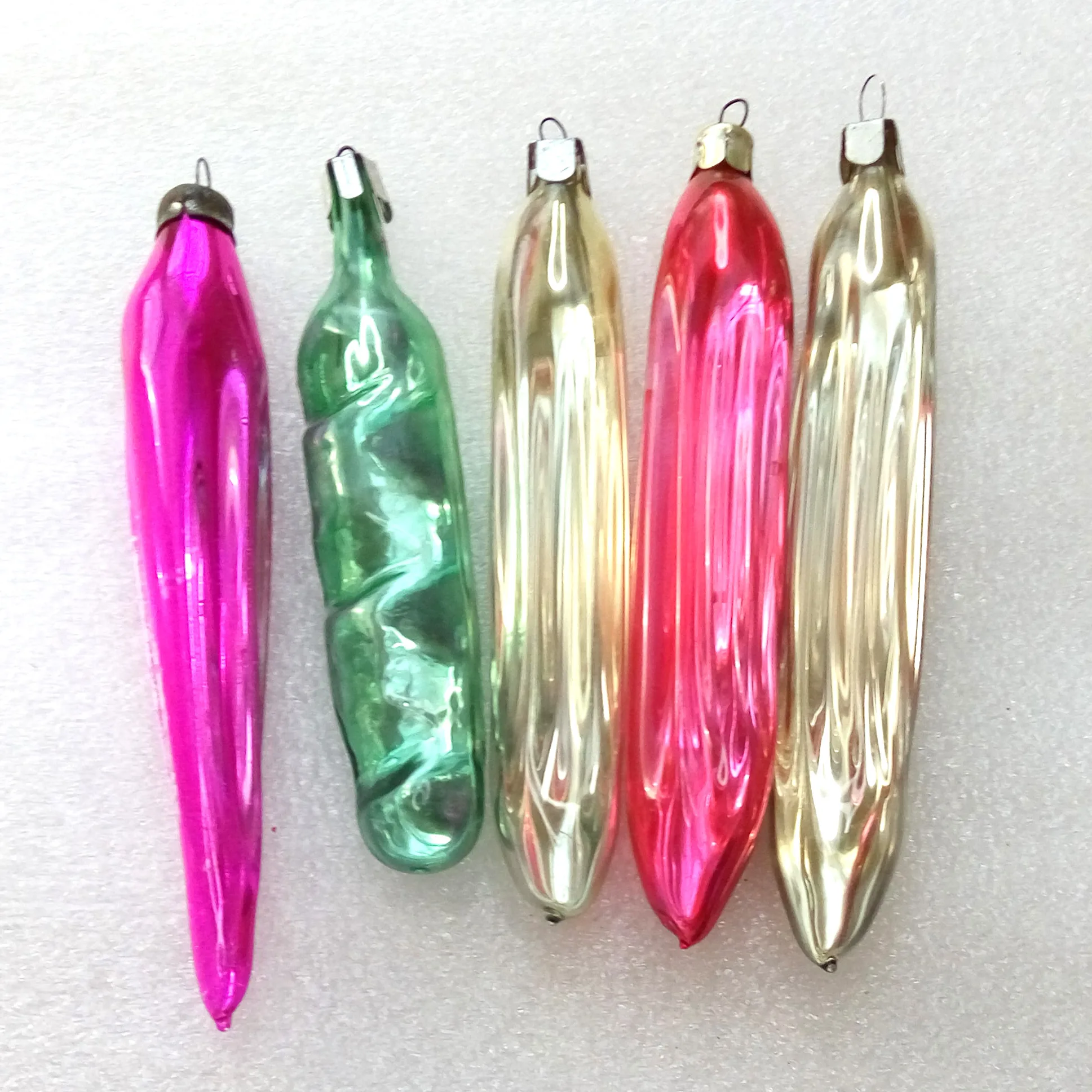 Set of 5 Vintage Glass Christmas Ornament Icicles