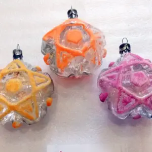 Set of 3 Vintage USSR Glass Christmas Ornaments Tree Stars
