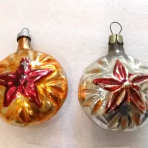 Set of 2 Vintage USSR Glass Christmas Ornament Red Stars