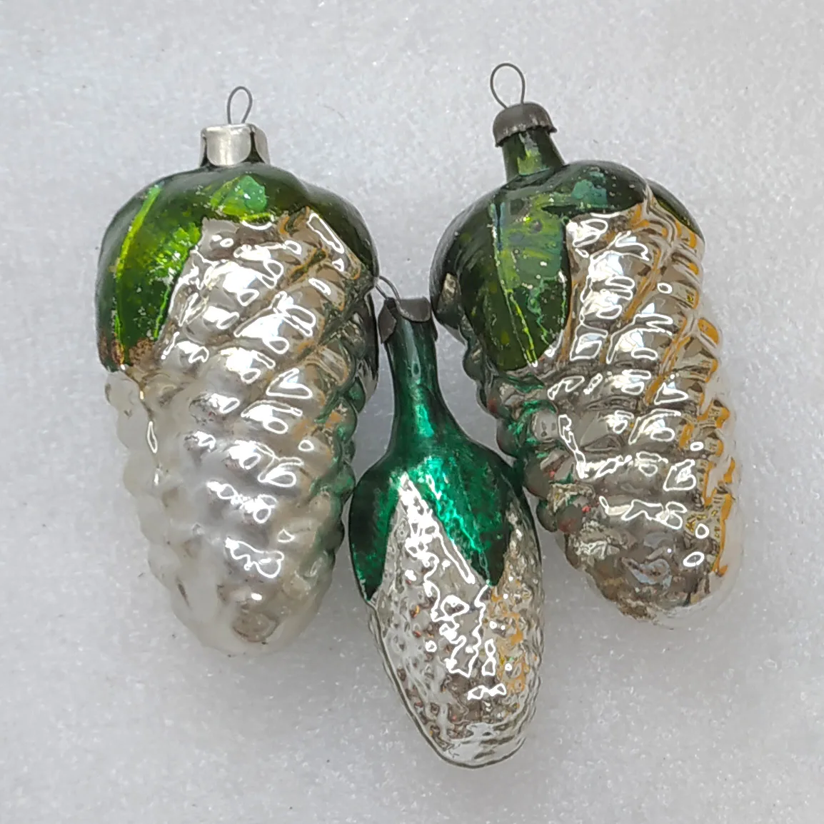 Set of 3 Antique Vintage Glass Christmas Ornaments USSR Pinecones