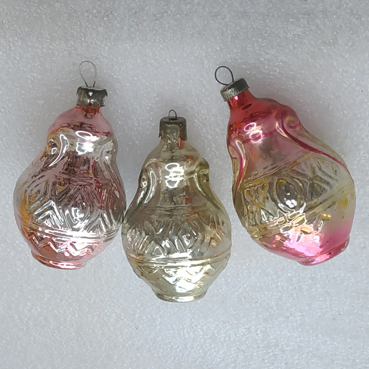 Set of 3 Antique Vintage Glass Christmas Ornaments USSR Old Jugs