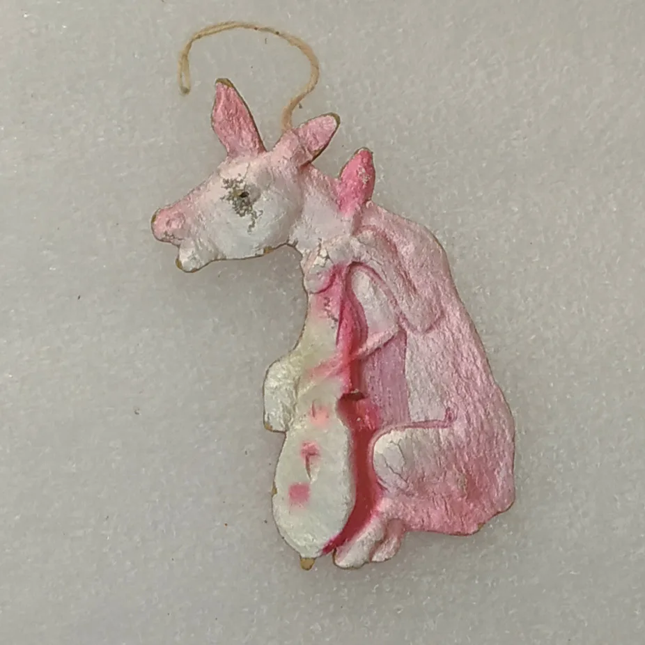 Antique Vintage USSR Cardboard Christmas Ornament Dresden Decor Donkey