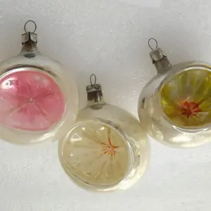 Set of 3 Antique Vintage USSR Glass Christmas Ornaments Lanterns