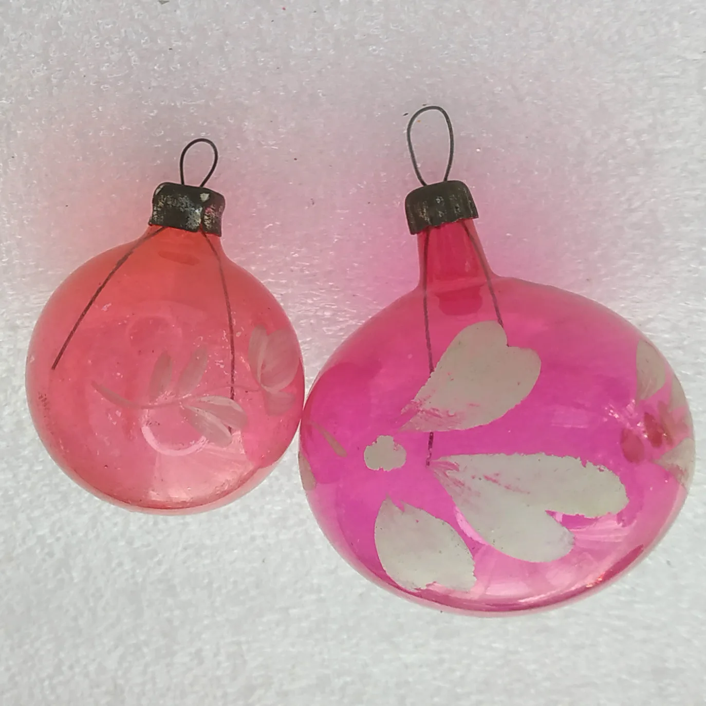 Set of 2 Antique Vintage USSR Glass Christmas Ornaments Balls