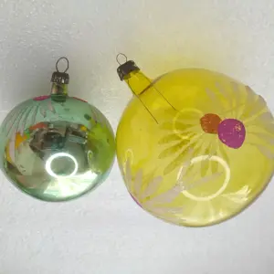Set of 2 Antique Vintage USSR Glass Christmas Ornament Tree Toy Balls