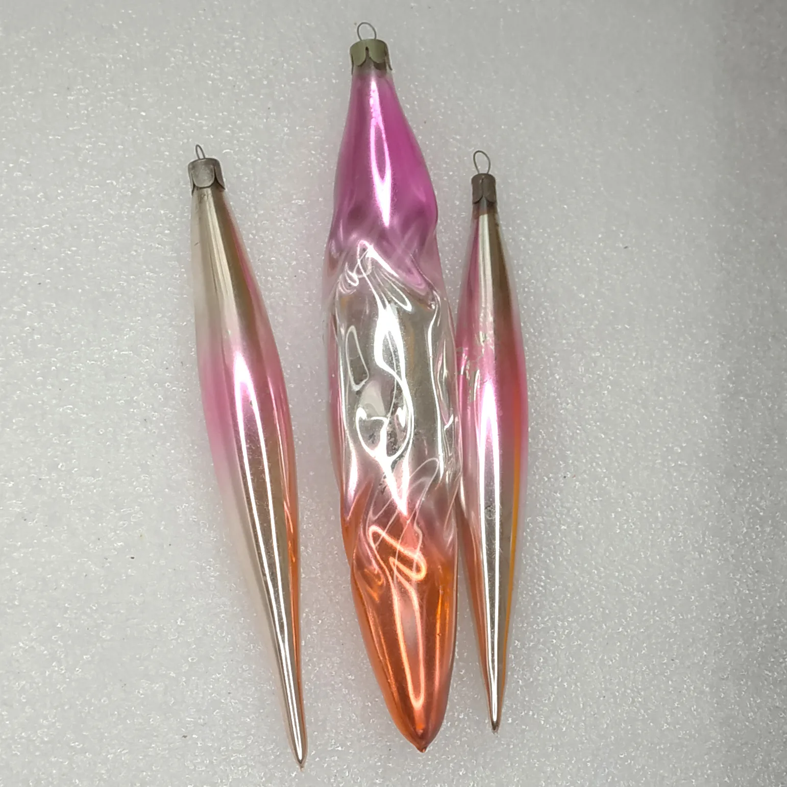 Set of 3 Antique Vintage USSR Glass Christmas Ornaments Icicles