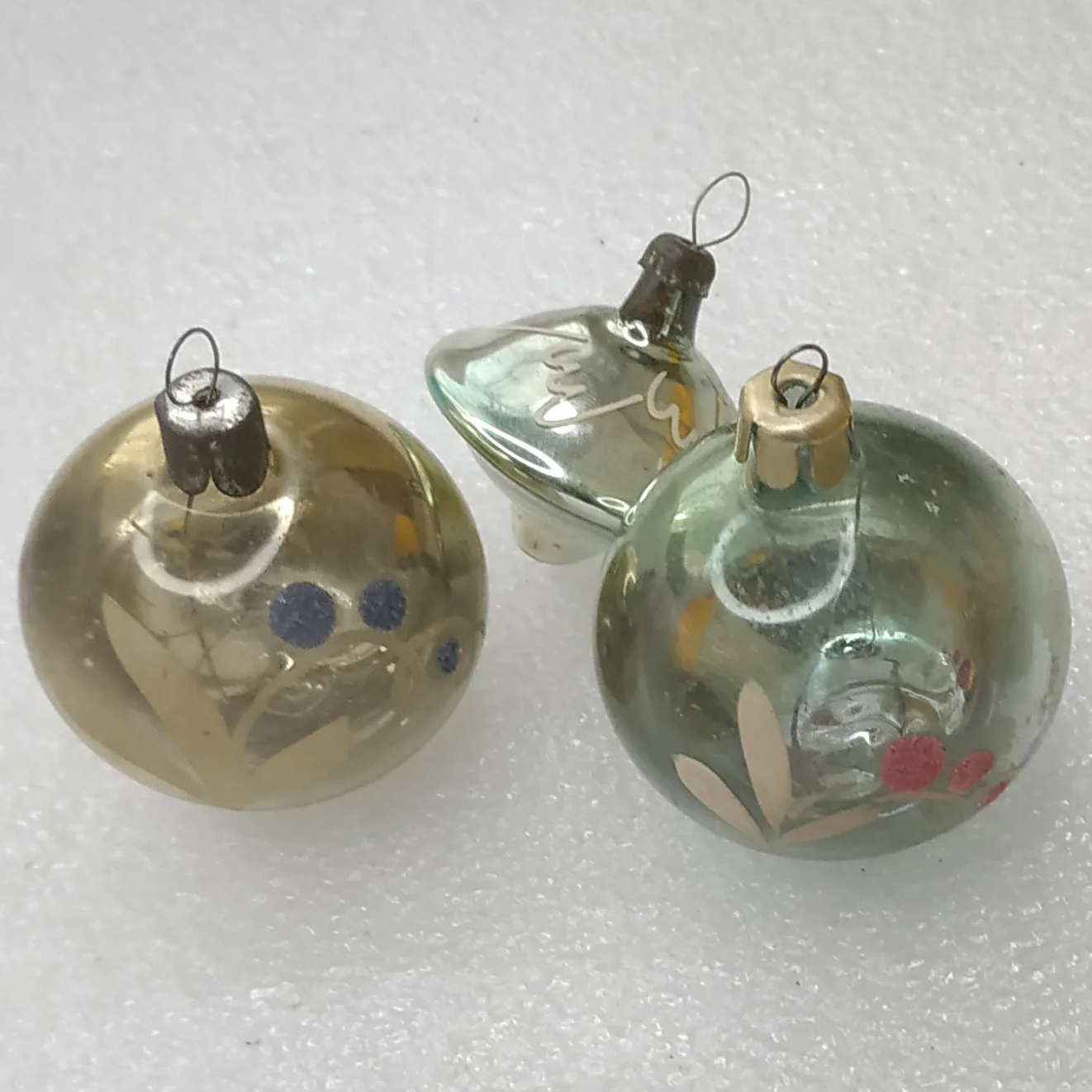 Set of 3 Antique Vintage USSR Silver Glass Christmas Ornaments