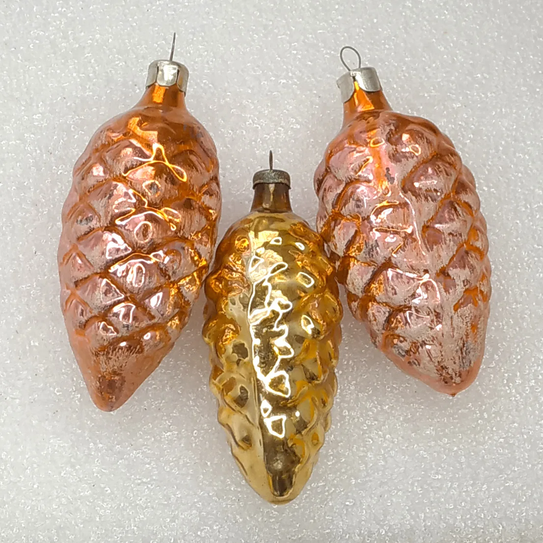 Set of 3 Antique Vintage Glass Christmas Ornaments USSR Pinecones
