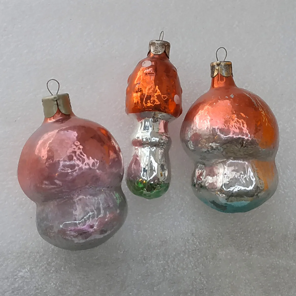 Set of 3 Antique Vintage Glass Christmas Ornaments USSR Mushrooms