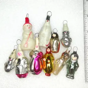 Set of 10 Vintage Ukrainian Glass Christmas Ornament For Small Tree