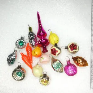 Set of 17 Vintage Ukrainian Glass Christmas Ornament For Small Tree