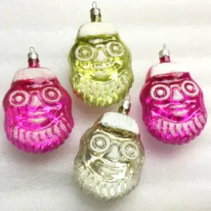 Set of 4 Vintage USSR Glass Christmas Ornaments Santa