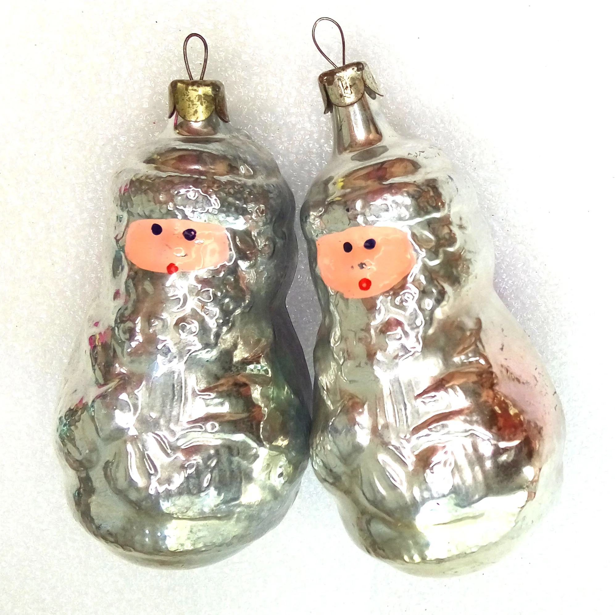 Set of 2 Vintage USSR Glass Christmas Ornaments Santa Claus