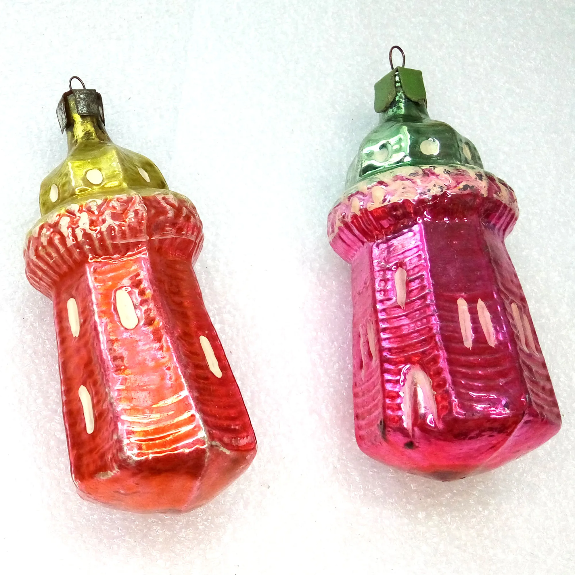 Set of 2 Vintage USSR Glass Christmas Ornament Lighthouse