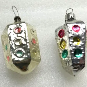 Set of 2 Vintage USSR Glass Christmas Ornaments Traffic-Lights