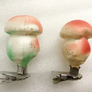 Set of 2 Vintage USSR Glass Christmas Ornaments Mushrooms