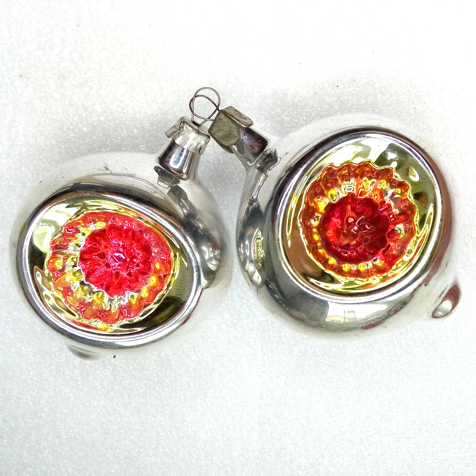 Set of 2 Vintage Ukrainian Glass Christmas Ornaments Old Lanterns