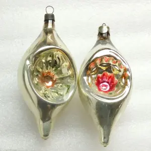 Set of 2 Vintage USSR Glass Christmas Ornaments Old Icicles