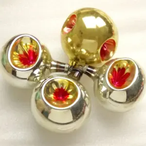 Set of 4 Vintage USSR Glass Christmas Ornaments Balls Lanterns