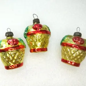 Set of 3 Vintage Ukrainian Glass Christmas Ornaments Baskets