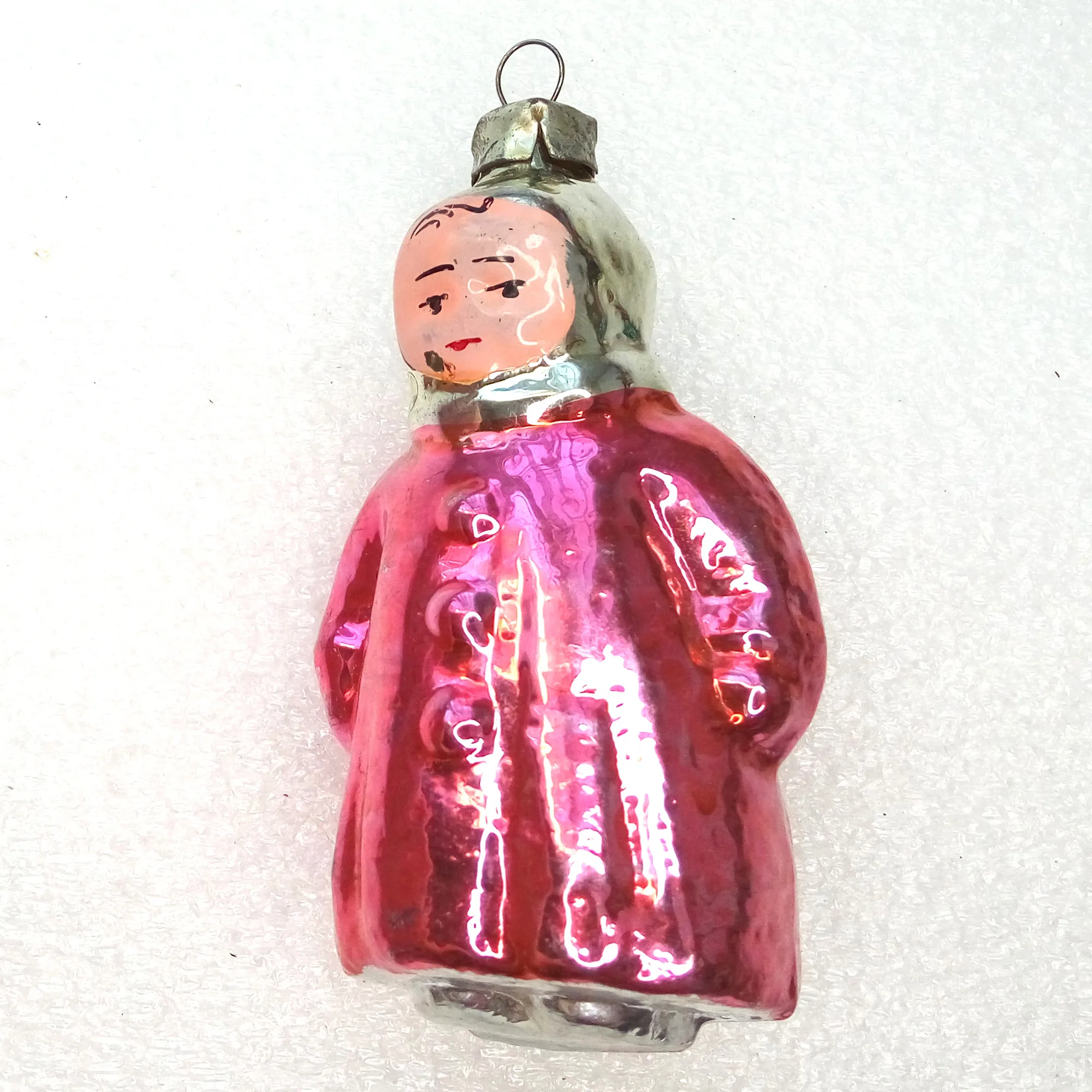 Vintage Ukrainian Glass Christmas Ornament Girl