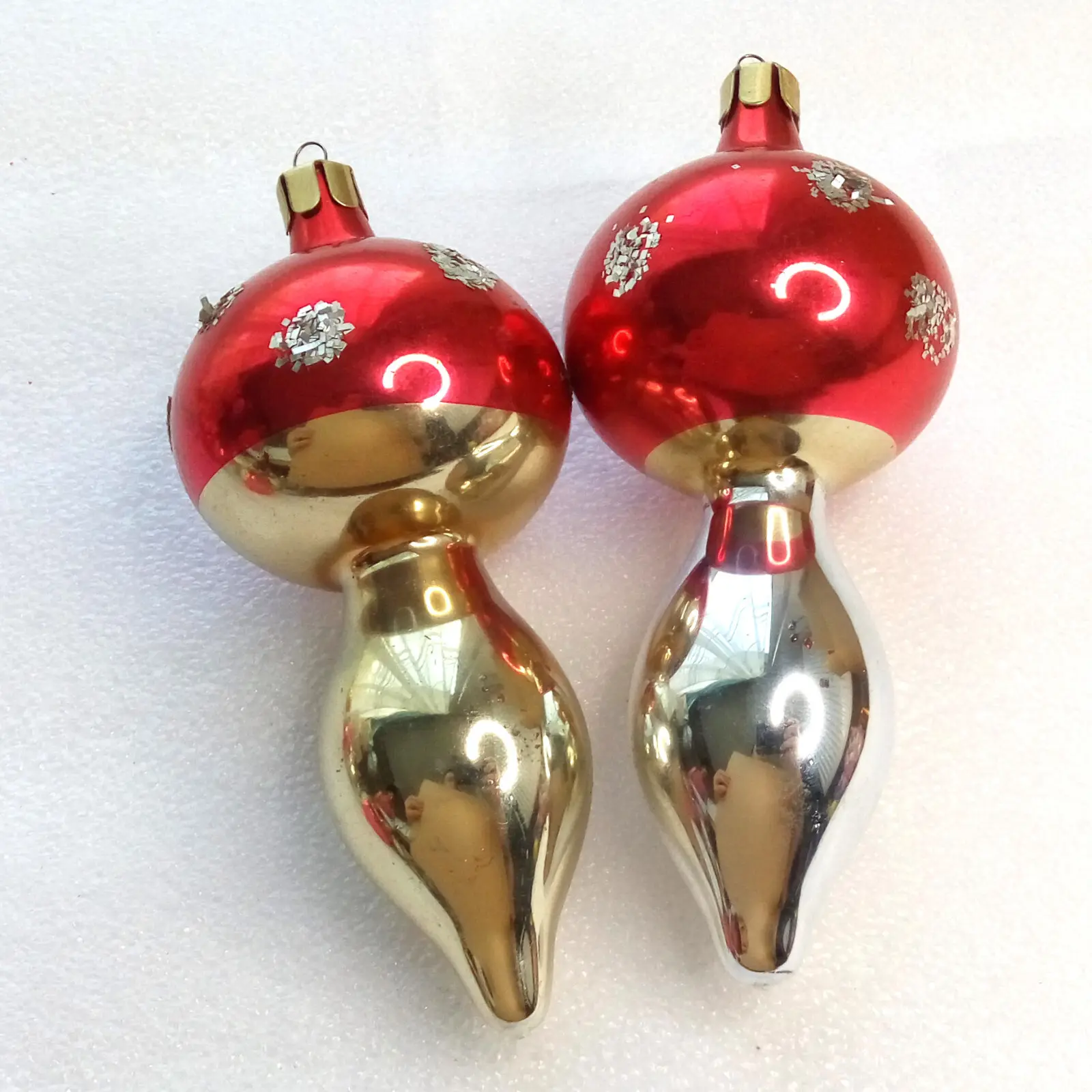 Set of 2 Big Vintage Glass Christmas Ornaments Tree Mushrooms