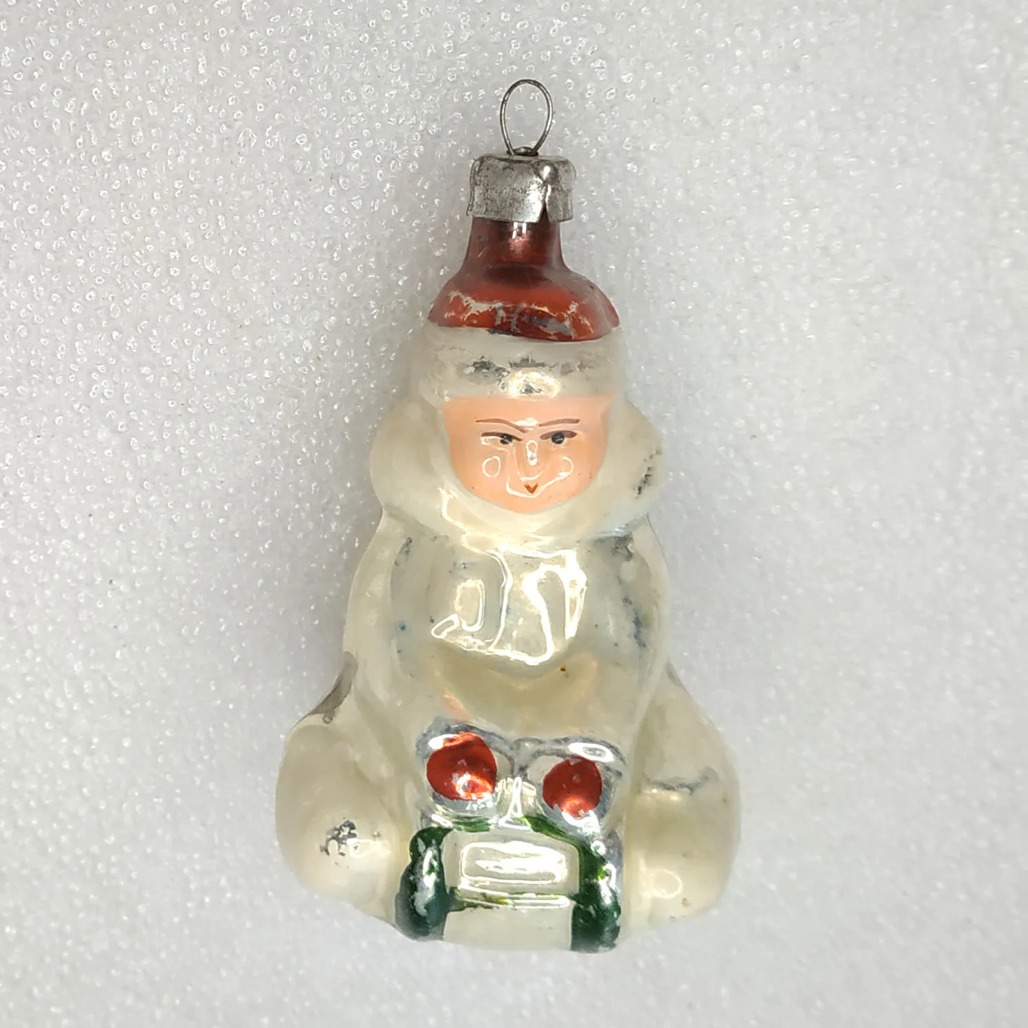 Antique Vintage Russian Glass Christmas Ornament Kid on Sledge