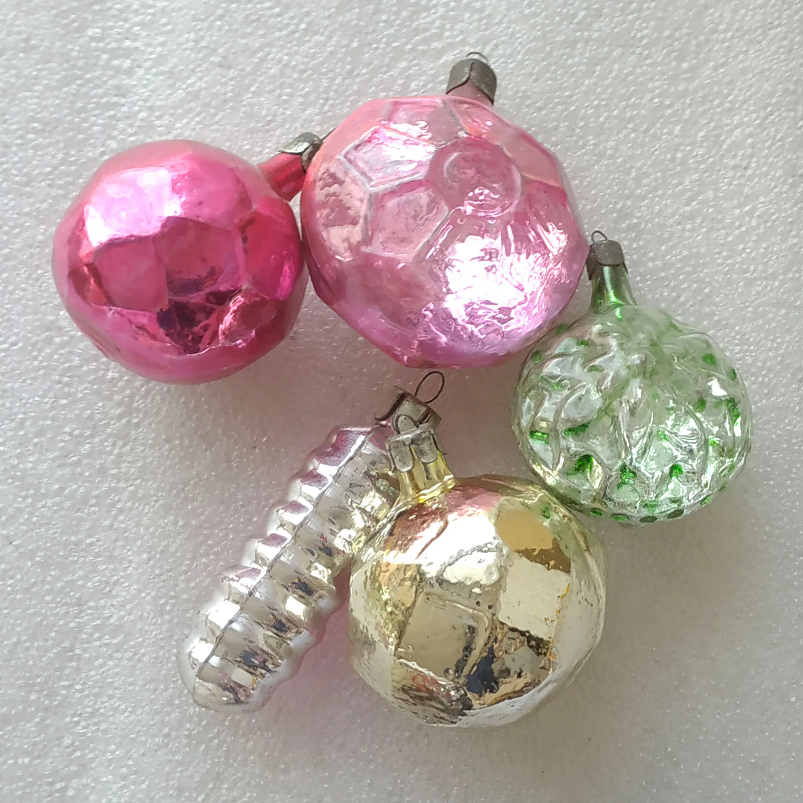 Set of 5 Antique Vintage Russian Glass Christmas Ornaments