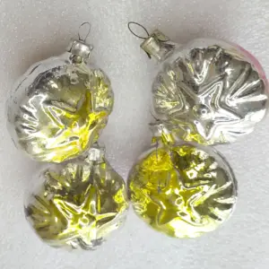 Set of 4 Antique Vintage Russian Glass Christmas Ornaments Stars