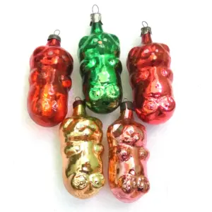 Set of 5 Vintage USSR Glass Christmas Ornaments Bears Cubs