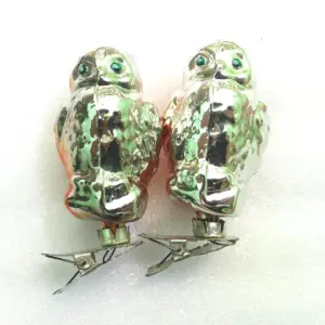 Set of 2 Vintage USSR Glass Christmas Ornaments Old Owls