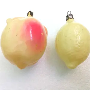 Set of 2 Vintage USSR Glass Christmas Ornaments Lemons