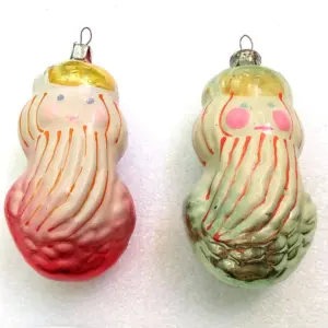Set of 2 Vintage USSR Glass Christmas Ornaments Santas