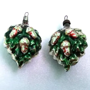 Set of 2 Vintage USSR Glass Christmas Ornaments Acorns