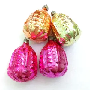 Set of 4 Vintage USSR Glass Christmas Ornaments