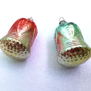 Set of 2 Vintage USSR Glass Christmas Ornaments Flowers
