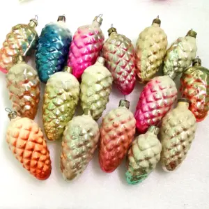 Set of 15 Vintage USSR Glass Christmas Ornaments Pinecones