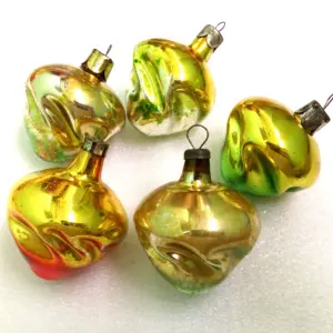 Set of 5 Vintage USSR Glass Christmas Ornaments