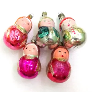 Set of 5 Vintage USSR Glass Christmas Ornaments Nesting Doll