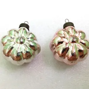 Set of 2 Vintage USSR Glass Christmas Ornaments Flowers