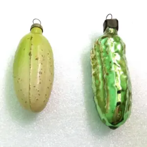 Set of 2 Vintage USSR Glass Christmas Ornaments Old Pickles