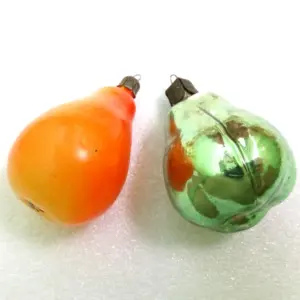 Set of 2 Vintage USSR Glass Christmas Ornaments Old Pears
