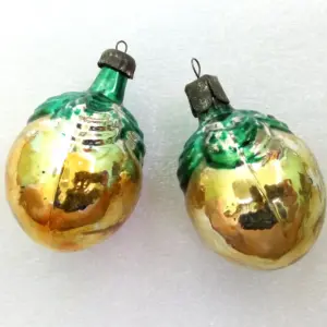 Set of 2 Vintage USSR Glass Christmas Ornaments Old Berries
